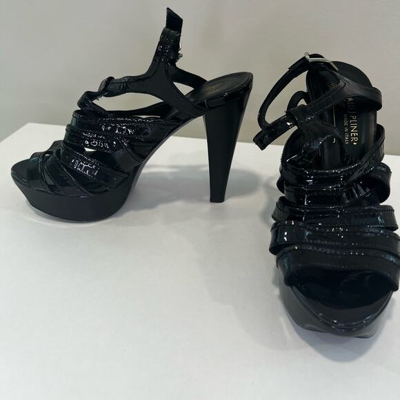Donald J PIlner Strappy Black Patent Leather High Heels 7.5 - Picture 3 of 6
